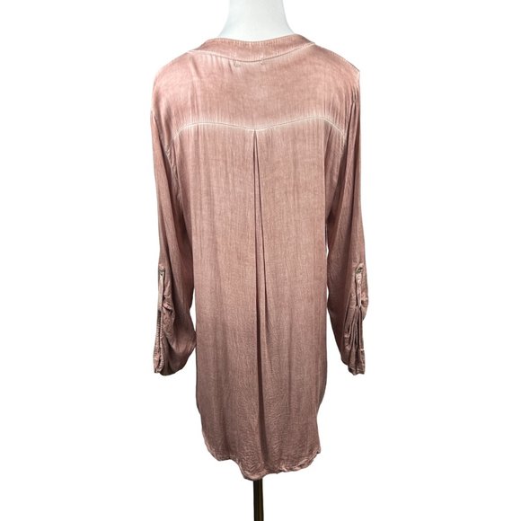 Hi-Lo Blouse Women Size Medium V-Neck Roll Up Sleeves Italy Flowy‎ Sequins Pink - Picture 4 of 16